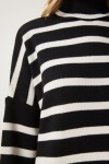 Çizgili Oversize Triko Kazak SİYAH EKRU LBV0053