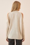 Cut Out Detaylı Oversize Triko Kazak BEJ LAS0003