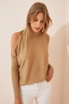 Cut Out Detaylı Oversize Triko Kazak BİSKÜVİ LAS0003