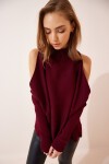 Cut Out Detaylı Oversize Triko Kazak BORDO LAS0003