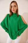 Cut Out Detaylı Oversize Triko Kazak CANLI YEŞİL LAS0003