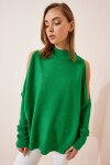 Cut Out Detaylı Oversize Triko Kazak CANLI YEŞİL LAS0003