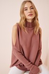 Cut Out Detaylı Oversize Triko Kazak GÜL KURUSU LAS0003