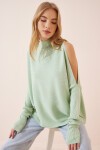 Cut Out Detaylı Oversize Triko Kazak SU YEŞİLİ LAS0003