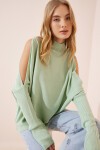Cut Out Detaylı Oversize Triko Kazak SU YEŞİLİ LAS0003