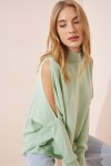 Cut Out Detaylı Oversize Triko Kazak SU YEŞİLİ LAS0003