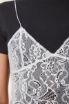 Dantelli Crop Örme Bluz SİYAH BEYAZ LBV0059