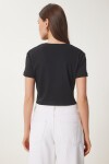 Dantelli Crop Örme Bluz SİYAH BEYAZ LBV0059