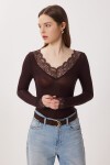 Dantelli Transparan Örme Bluz KAHVERENGİ LBY0049