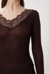 Dantelli Transparan Örme Bluz KAHVERENGİ LBY0049