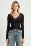 Dantelli Transparan Örme Bluz SİYAH LBY0049