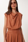 Degaje Yaka Keten Bluz Etek Takım KİREMİT HNO0003