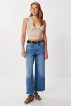 Derin V Yakalı Crop Sandy Örme Bluz LATTE LBF0004