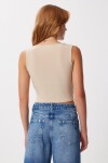 Derin V Yakalı Crop Sandy Örme Bluz LATTE LBF0004