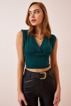 Derin V Yakalı Crop Sandy Örme Bluz YEŞİL LBF0004