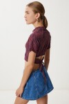 Desenli Crop Krinkıl Bluz BORDO LAN0048