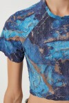 Desenli Crop Krinkıl Bluz LACİVERT LAN0048