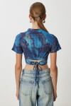 Desenli Crop Krinkıl Bluz LACİVERT LAN0048