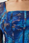 Desenli Crop Şifon Bluz MAVİ LAN0004