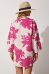 Desenli Keten Viskon Kimono BEJ PEMBE LBH0005