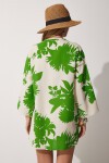 Desenli Keten Viskon Kimono BEJ YEŞİL LBH0005