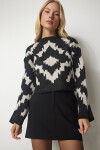 Desenli Triko Kazak SİYAH BEJ LBV0016
