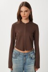 Fermuarlı Kapüşonlu Yumuşak Modal Sweatshirt KAHVERENGİ LAN0059