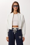 Fermuarlı Şardonlu Örme Sweatshirt EKRU LAN0085
