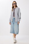 Fermuarlı Şardonlu Örme Sweatshirt GRİ MELANJ LAN0066