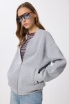 Fermuarlı Şardonlu Örme Sweatshirt GRİ MELANJ LAN0066