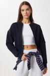 Fermuarlı Şardonlu Örme Sweatshirt LACİVERT LAN0085
