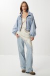 Geniş Cepli Fermuarlı Denim Ceket AÇIK MAVİ LAN0065
