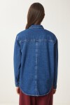 Geniş Cepli Oversize Denim Ceket KOYU MAVİ LAN0031