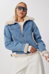İçi Kürklü Polo Yaka Denim Ceket MAVİ LAN0073