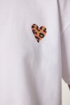 Kalp Baskılı Pamuklu Kısa Örme T-Shirt BEYAZ LAN0024