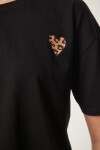Kalp Baskılı Pamuklu Kısa Örme T-Shirt SİYAH LAN0024