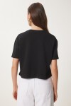 Kalp Baskılı Pamuklu Kısa Örme T-Shirt SİYAH LAN0024