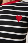 Kalp Nakışlı Çizgili Pamuklu Örme T-Shirt SİYAH LCR0009