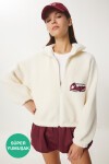 Kapüşonlu Sloganlı Peluş Sweatshirt KEMİK LAN0021