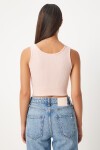Kare Yaka Askılı  Fitilli Crop Bluz AÇIK PUDRA LBF0016