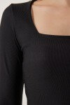 Kare Yaka Fitilli 2li Paket Crop Örme Bluz SİYAH BEYAZ LAN0025