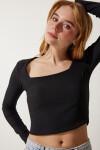 Kare Yaka Fitilli Crop Örme Bluz 1078 SİYAH LAN0013