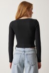 Kare Yaka Fitilli Crop Örme Bluz 1078 SİYAH LAN0013