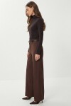 Kemerli Geniş Paça Esnek Örme Pantolon KAHVERENGİ LBY0035