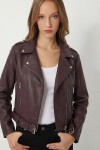 Kemerli Suni Deri Biker Ceket MÜRDÜM LAX0003