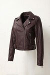 Kemerli Suni Deri Biker Ceket MÜRDÜM LAX0003