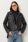 Kemerli Suni Deri Biker Ceket SİYAH LAX0003