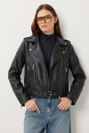 Kemerli Suni Deri Biker Ceket SİYAH LAX0003