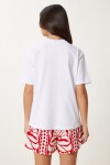 Kiraz Nakışlı Pamuklu Örme T-shirt BEYAZ LAN0033