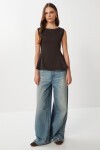 Kolsuz Peplum İnterlok Bluz KAHVERENGİ LAN0058